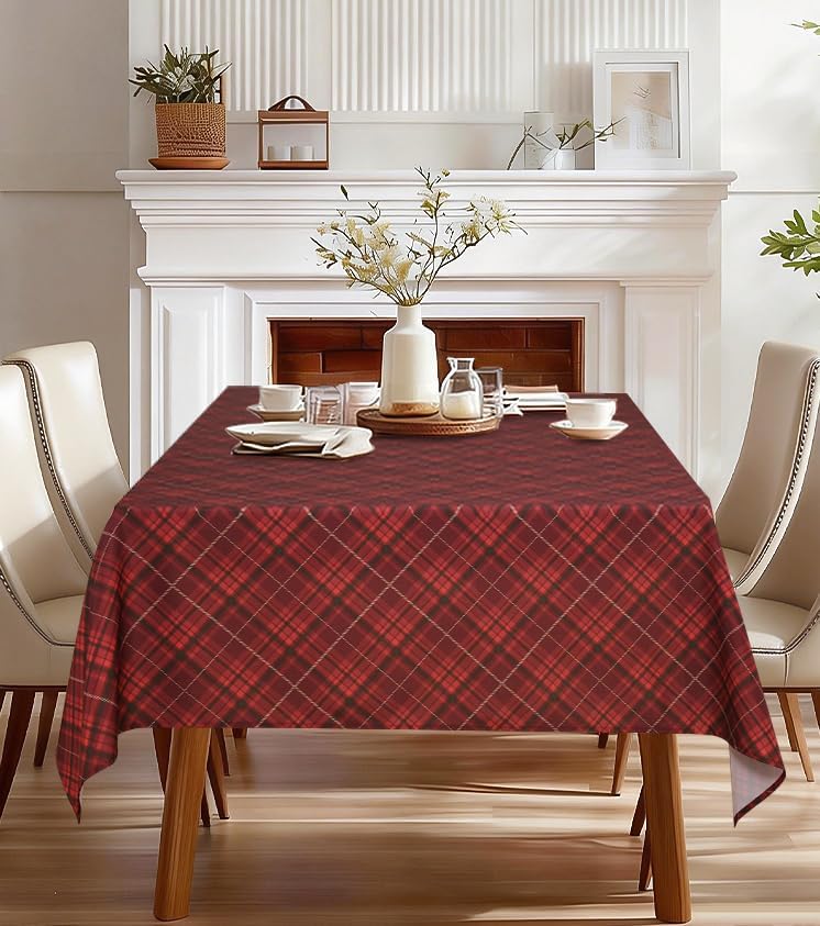 DWCN Christmas Checkered Tablecloth, 60 x 84 Inch, Rectangular, Red