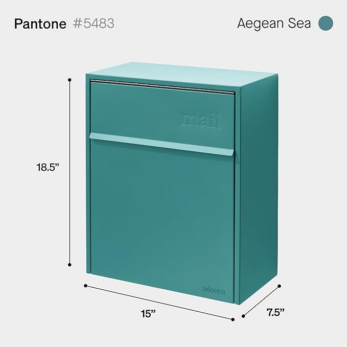 Wall Mount Mailbox - Large, Anti-Theft Locking Mailbox, Weatherproof Mailboxes for Outside The House, 18.5" H x 15" L x 7.5" D - Aegean Sea