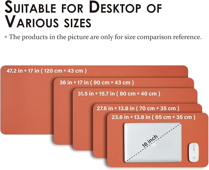 Leather Desk Mat - Non-Slip PU Desk Pad for Office and Home - Desk Organization and Accessories - Ideal for Large Mouse Pad and Desk Mats on Top of Desks (Orange,31.5"x 15.7")
