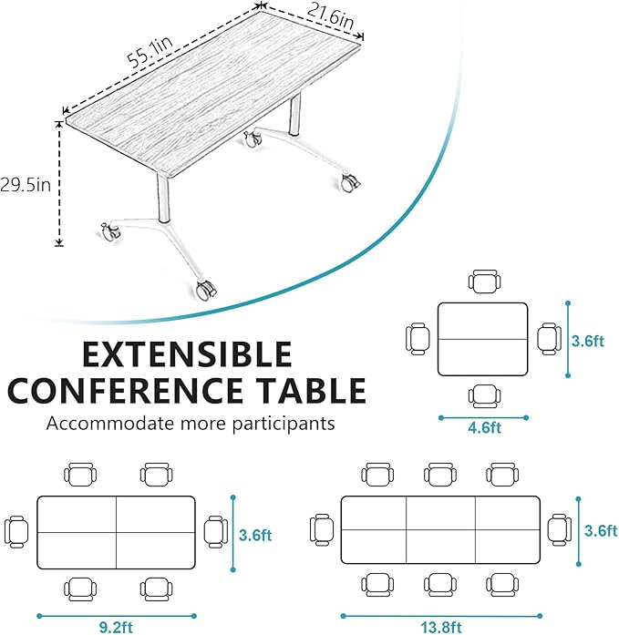 Goakwwuz Conference Room Table, Folding Conference Tables,Thicken Grey Tabletop,Flip Top Wooden Seminar Meeting Room Table for Conference Room Offices (6, Black, 55.1”)