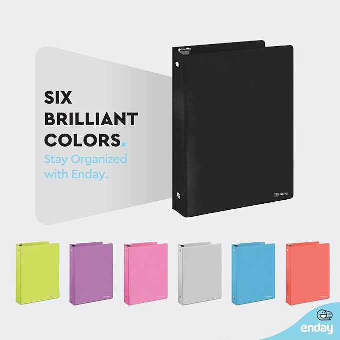Enday 1/2 inch Binder 3 Ring Binder (6 Pack - Black) O-Ring Binder with Clear View Cover and 2 Inside Pocket - for Letter Size 8.5 x 11'' Paper, Ideal for School Supplies, Office, and Home