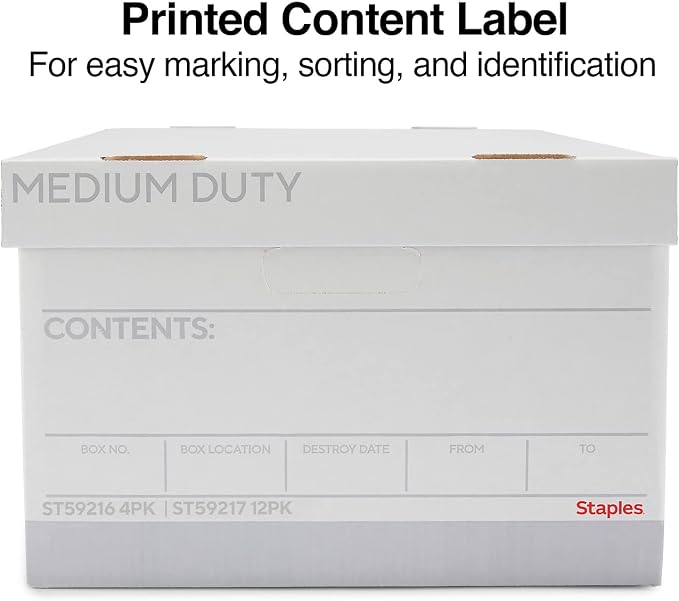 Staples Medium Duty File Box, Lift-Off Lid, Legal, 12/Carton