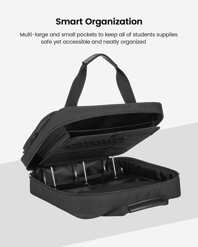 Zipper Binder 3 Inch 3 Ring with Shoulder Strap Multi-Pocket,Tough | Binder Bag with Laptop organizer for School Travel,Fit 13" MacBook & Tablet,700 Sheets Capacity,Water Resistant,Black