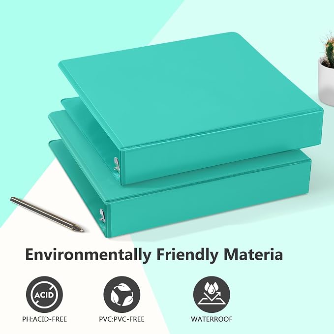 ViVin Sturdy 1.5 Inch 3 Ring Binder with 2 Pockets, 6 Pack, Lake Green | Slant-D Ring Binder, PVC-Free, Customizable Clear View Cover, Holds 350 Sheets of 8.5" x 11" Paper, 2 Interior Pockets