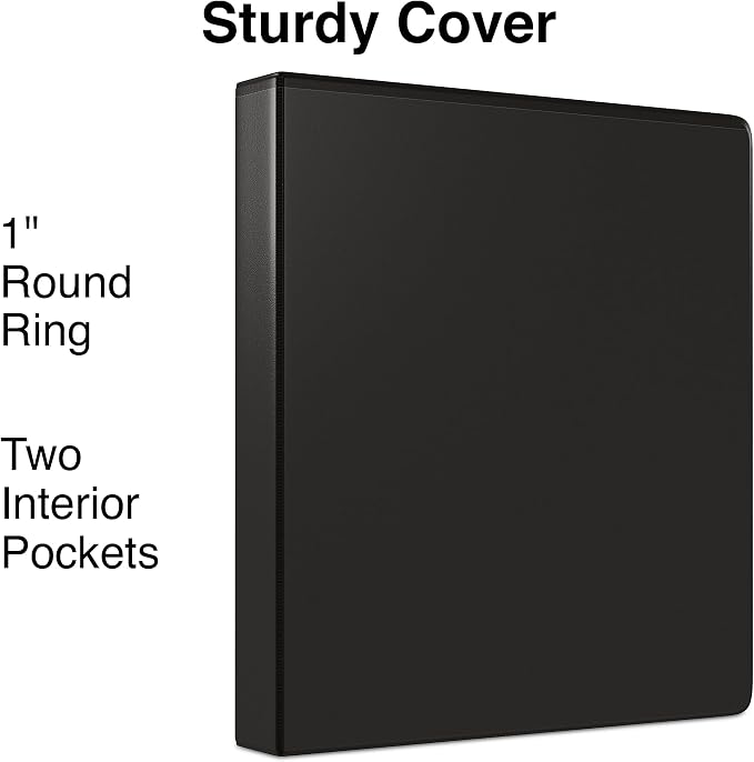 Staples 1" 3-Ring View Binder, Black, 4/Pack