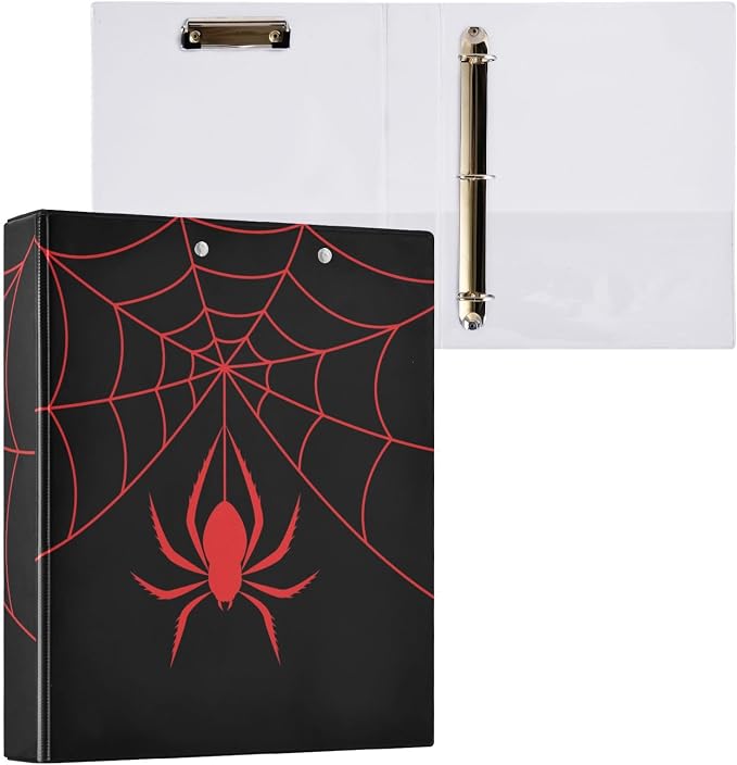 Halloween Spider Red Decorative 3 Ring Binder 1.5 Inch Large View Binders with Pockets File Organizer for Office College School, 1 Pack