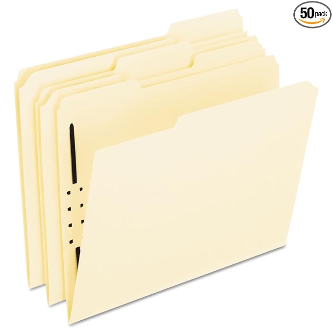 Pendaflex Manila Fastener Folders, Letter Size, 1 Fastener, 1/3 Cut, 50/BX (FM210)
