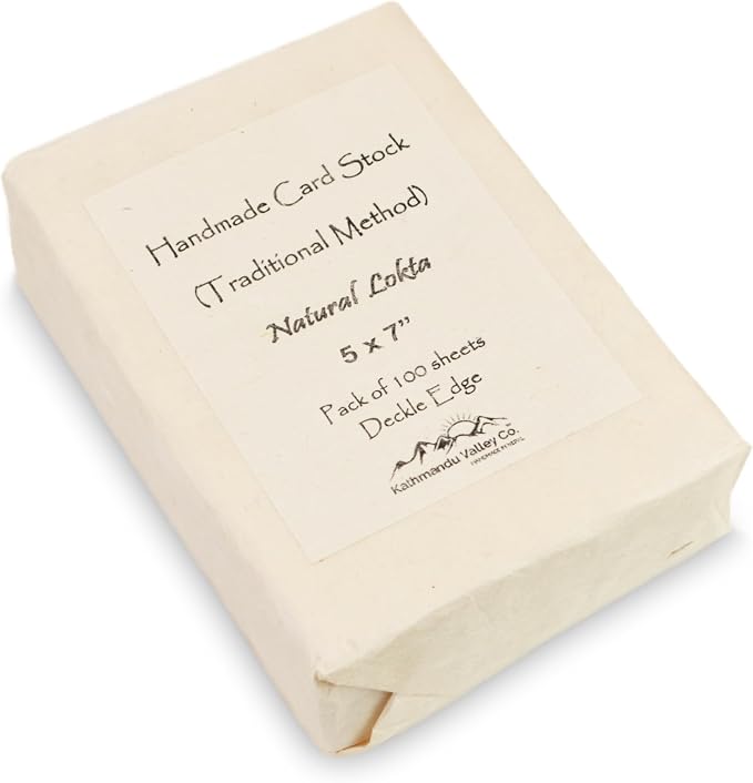 Handmade Lokta Card Stock 5x7 Inch Deckle Edge Paper (100 Sheets) | Kathmandu Valley Co. tree-free cardstock, decorative DIY invitations, vintage stationery, made in Nepal