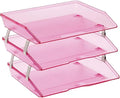 Acrimet Facility 3 Tier Letter Tray, Side Load, Letter Size/A4, Desktop File Organizer, Plastic (Clear Pink Color) | Document Tray with Aluminum Rods