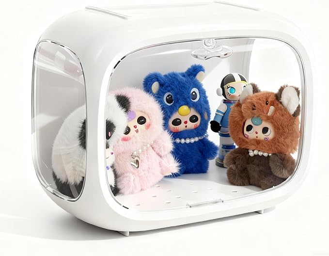 Display case for Plush Doll, Upgrade Large-Sized Display Box for 6.7in Dolls Clear Acrylic Display Box with Door Dust and Moisture Proof Suitable for Lego Collectibles Action Figures Pop Mart