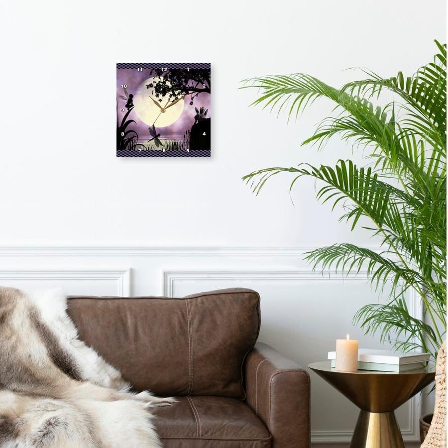 3dRose dpp_35668_3 Fairies and Dragonflies with an Purple Moon Wall Clock, 15 by 15-Inch