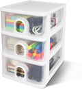 3-Drawer Clear Plastic Desk Organizer Small Stacking Storage Drawer | Organize Office Supplies, Stationery, Makeup, Craft materials, Accessories for Neat Desktop Storage (White)