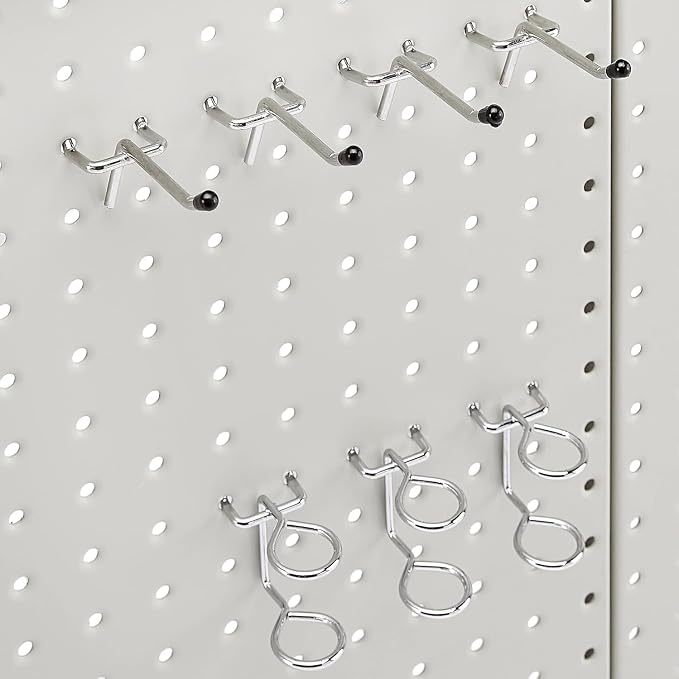 Amazon Basics Rectangular Metal Pegboard Wall Organizer, Tool Storage Organization System, Rust and Scratch Resistant, 48-Piece Kit, Gray