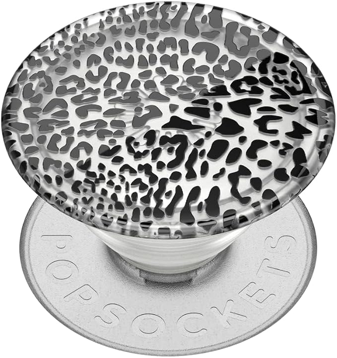 PopSockets Adhesive Phone Grip, Holder- Black Leopard | Secure Comfortable Hold, Anti-Drop, Kickstand, Plant, Cat, Leopard