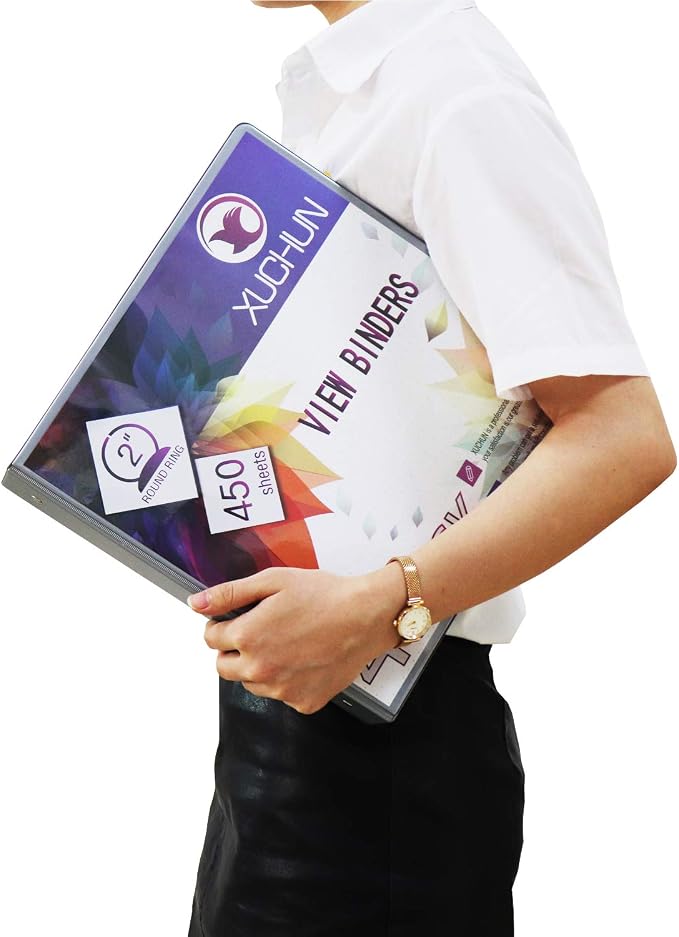XUCHUN 3 Ring Binders 2 Inch,Clear View Binder with 2 Pockets, Holds 450 Sheets 8.5x11 Inches Paper, Customizable Cover & Spine, Large Capacity Binders for Office, School, Home, Business