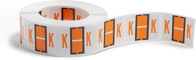 Smead BCCR Bar-Style Color-Coded Alphabetic Label, K, Label Roll, Light Orange, 500 Labels per Roll, (67081)