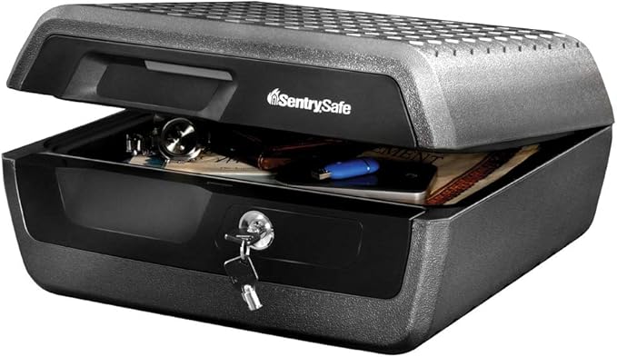 SentrySafe Fireproof and Waterproof Document Safe with Key Lock, Lock Box for Cash, Passport, Jewelry, Exterior: 16.5 in W x 14.8 in D x 7.6 in H, Black, 0.36 Cubic Feet, CHW30220 | Fire and Water Resistant Document Safe With Key Lock, Protects Cash, P...