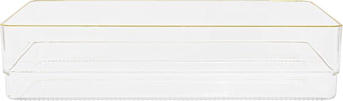 Martha Stewart Kerry Stackable Desk Drawer Organizers, Clear/Gold, 3-Pack | 12x6 in Organizers, Gold Trim, Stackable