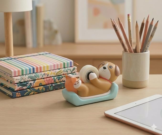 Chapman & Grand Puppy Dog Tape Dispenser (Tan/Turquoise) | Add instant playful character to your desk with this sweet puppy companion! A smile-inducing gift for dog lovers.