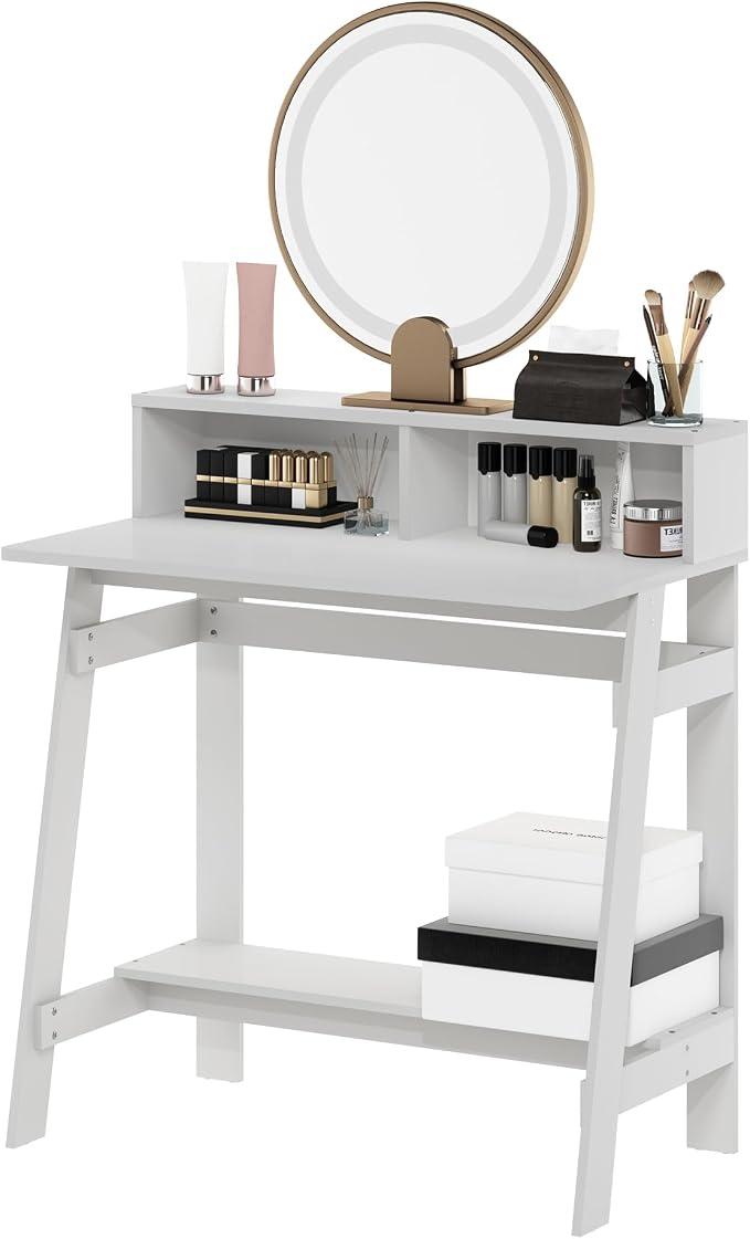 Furinno Simplistic A Frame Computer Desk, Regular, White | with Monitor Stand, A Frame Computer Desk, Office Desk, for Home Office, Bedroom, Study Room, Dorm