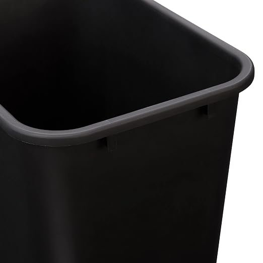 Amazon Basics Rectangular Plastic Office Wastebasket, Easy to Clean,15.5"L x 11.5"W x 20"H, 10 Gallon, Black, 2-Pack