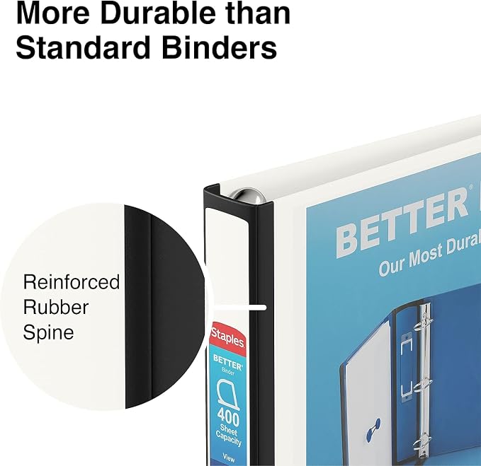 Staples Heavy-Duty 1.5-Inch D-Ring Binder with Pockets & Spine Label | Large-capacity 3-ring binder for school and office document storage.