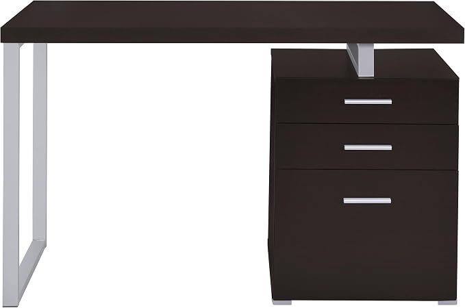 Coaster Home Furnishings Brennan Modern Contemporary Home Office 3-Drawer Writing Desk with Drawers Computer Desk Study Table File Cabinet Storage Silver Metal Frame Cappuccino Brown 800519
