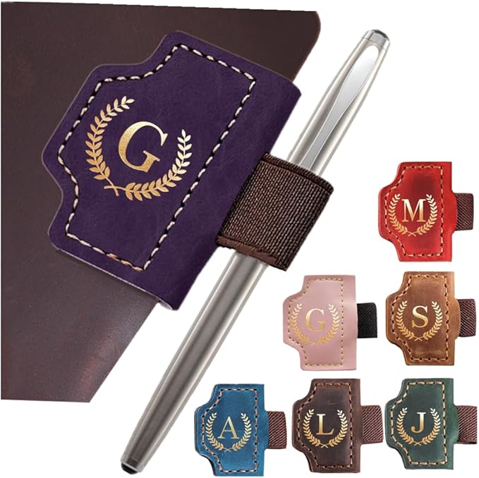 Personalized Mark Bookmark with Pen Holder, Leather Magnetic Book Marker 26 Letters,Custom Initials Page Marks, Gifts for Book Lovers Readers Men Women (Purple, G)