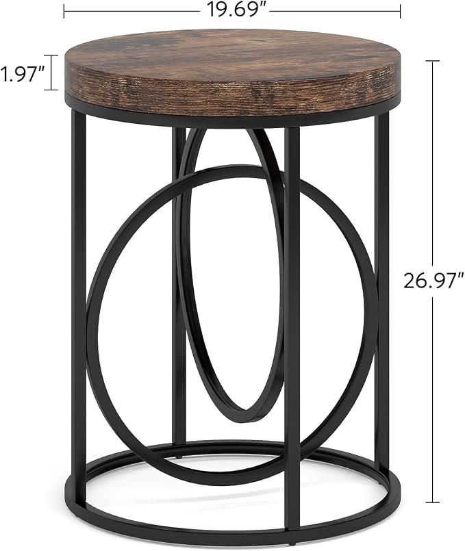LITTLE TREE 20” Round End Table with Thick Wood Top，Modern Sofa Side Table with Gold O-Shaped Base, Midcentury Accent Table Cocktail Table Nightstand for Living Room Bedroom