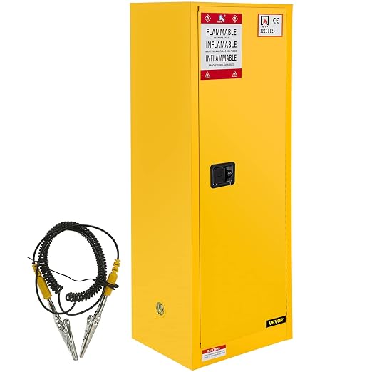 VEVOR Flammable Cabinet, 18" x 18" x 35", Yellow | Galvanized Steel, Safety Cabinet, Adjustable Shelf, Commercial, Industrial, Home Use