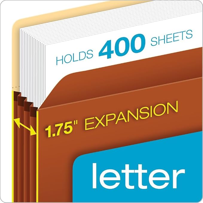 Pendaflex File Pockets, 1.75 Inch Expansion, Brown, Letter, 25 per Box (1514C-OX) (Pack of 4)