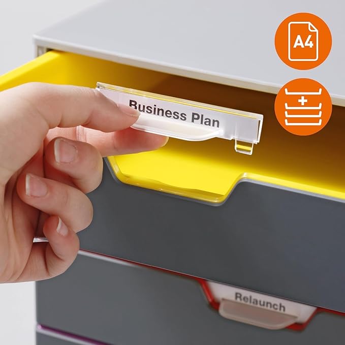 Durable Varicolor 5 Drawer Unit - Gray Desktop Drawer Set with 5 Color Coded Draws - Perfect for Storing Documents and Paper Work
