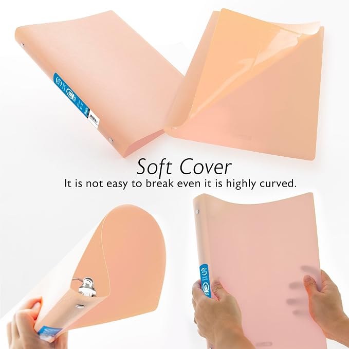 BAZIC Products 1" Pastel Color Poly 3-Ring Binder, 1 Pocket, 6-Set | round rings, 1 in pastel color poly 3-ring binder, 1 inside pocket, holds up to 175 sheets, Durable poly