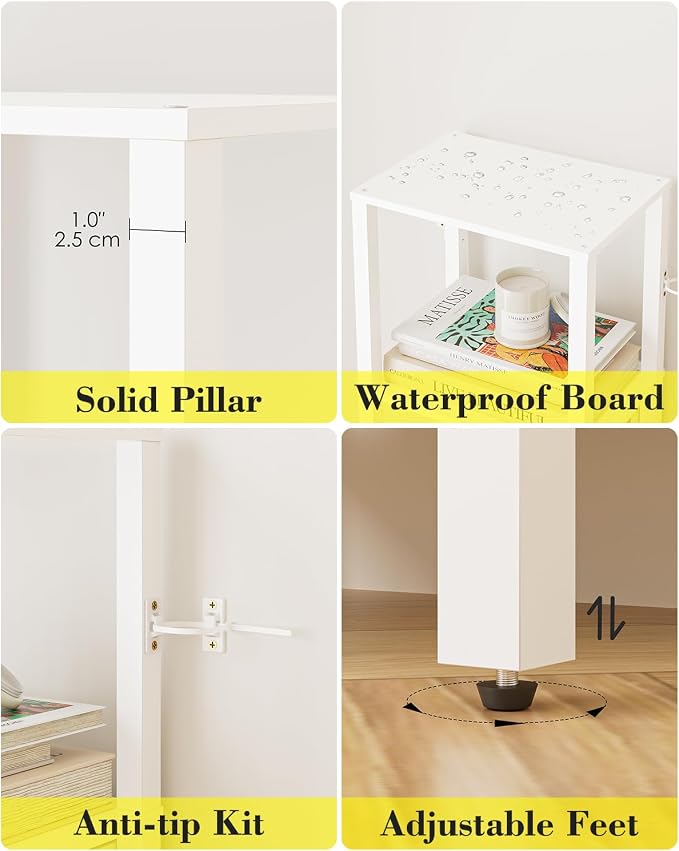 Open Book Shelf with LED Lights, 5 Tier Tall Bookshelf, Freestanding Shelf Narrow Bookcase with Open Shelves, 14.96" x 10.63" x 53.54", Book Shelves for Living Room, Office, Study, White