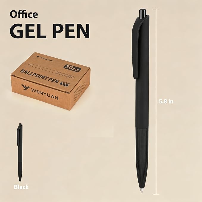 WY WENYUAN 30 Pcs Black Pens Bulk, 1.0mm Bold Point Quick Drying Ballpoint Pens, Retractable Bulk Pens for Smooth Writing