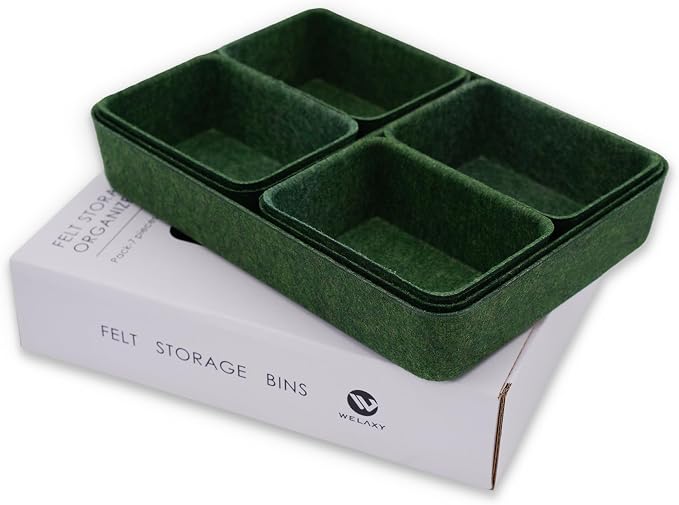 7-Piece Felt Drawer Organizer Bins, Dividers Tray Set, Forest Green