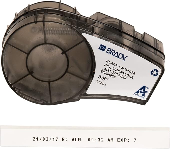Brady Authentic (M21-375-7425) Chemical and Temp Resistant Label for Lab, Asset Tracking, and Datacom Labeling, BlackonWhite- For M210, M210-LAB, M211, BMP21-PLUS and BMP21-LAB Printers, .375" W 21' L