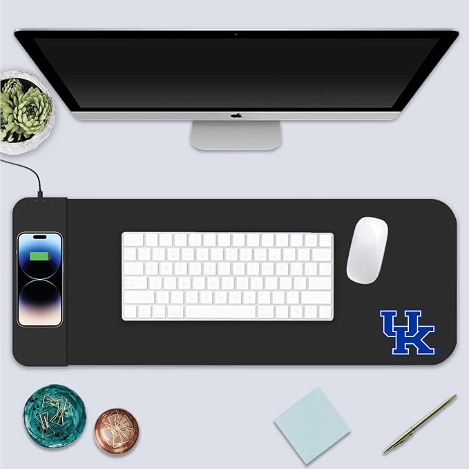 University of Kentucky Classic Wireless Charging Cloth Desk Mat, Durable Office Supplies, Non-Slip Base, Quick Charging Wireless Desk Pad, Black