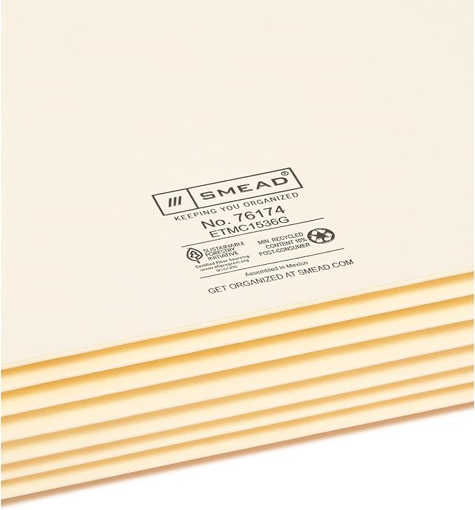 Smead End Tab File Pocket, Reinforced Straight-Cut Tab, 5-1/4" Expansion, Tyvek®-Lined® Gusset, Legal Size, Manila, 10 per Box (76174)