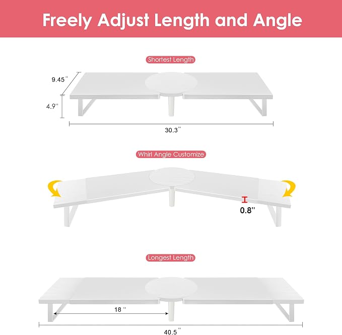 Across-Star Dual-Monitor Stand for Desk - Large Adjustable Length and Angle Riser for 2 Monitors, Double Computer Desktop Organizer, Shelf for TV, Laptop, Printer
