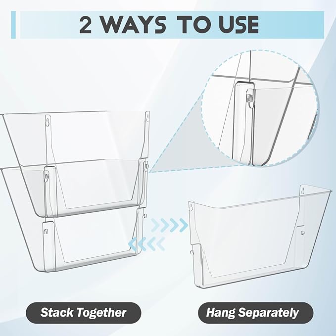 Gawerk Single Pocke Wall Mount File Holder Organizer (Clear, 3 Pack) | Acrylic Hanging Wall Organizer, Plastic Wall Mount Mails Magazines Organizer for Office and Home