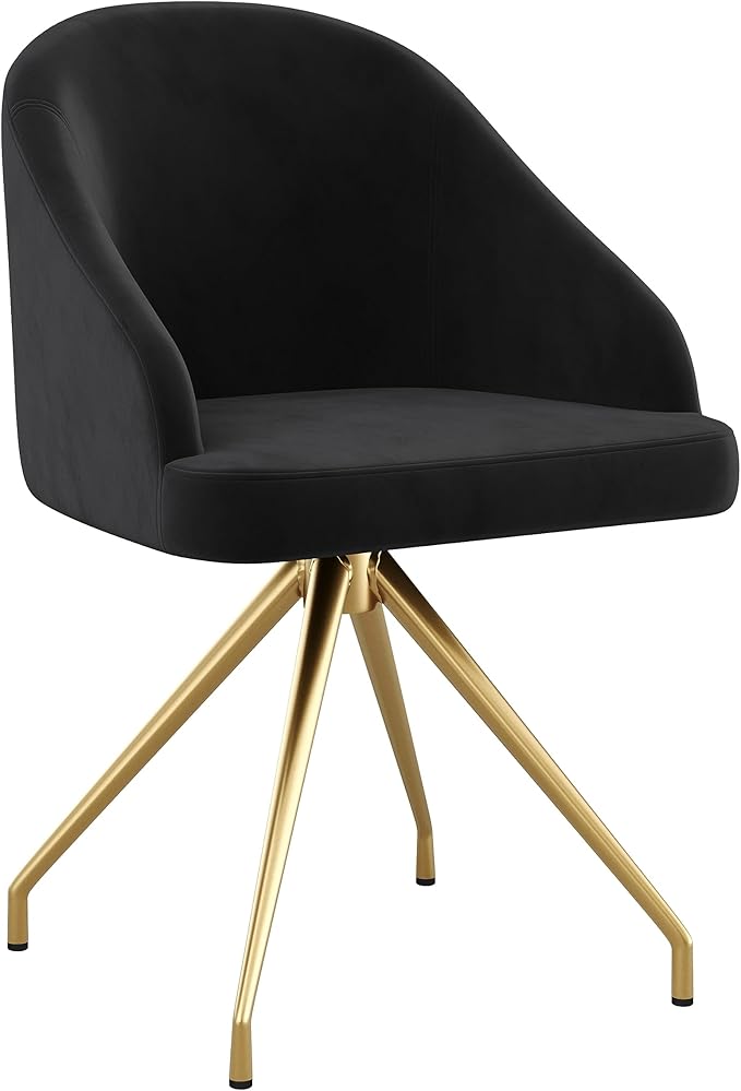 Martha Stewart Sora Upholstered Stationary Office Chair, Black | Polished Brass Frame