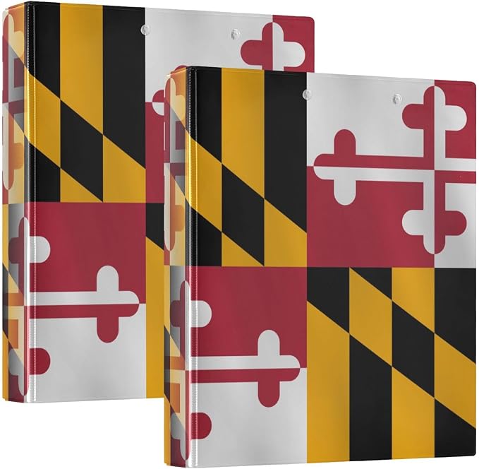 Traditional Maryland Us State Flag Decorative 3 Ring Binder 1.5 Inch Large View Binders with Pockets Holds 200 Sheets File Organizer for Office College School, 2 Pack