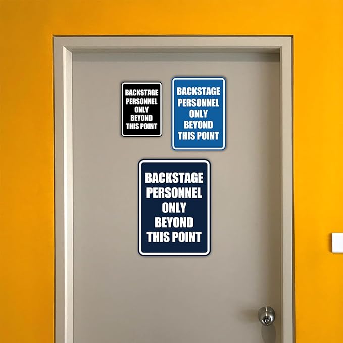 Portrait Round Backstage Personnel Only Beyond This Point Door or Wall Sign Easy Installation | Music | Concert | Festivals Sign (Blue) - Small (2 Pack)