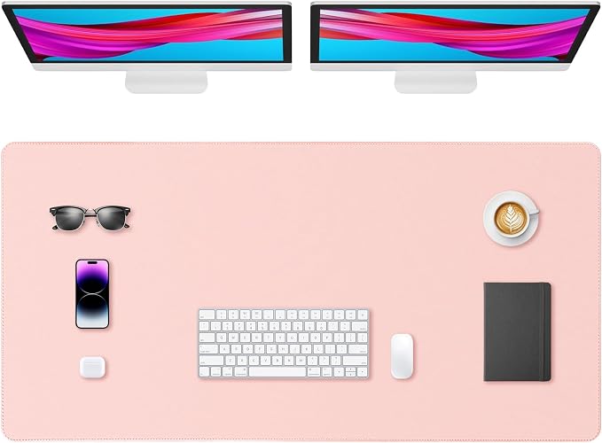 Leather Desk Pad Protector, Office Desk Mat, Large Mouse Pad, Non-Slip PU Leather Desk Blotter, Waterproof Computer Desk Writing Pad for Office and Home (Light Pink, 47.2" x 23.6")