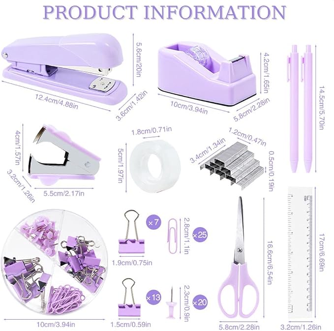 Gawsey Desk Organizers and Accessories with Desk Organizer 360° Rotating Pen Holder and Office Supplies, Cute Stationery Supplies Set (Purple)