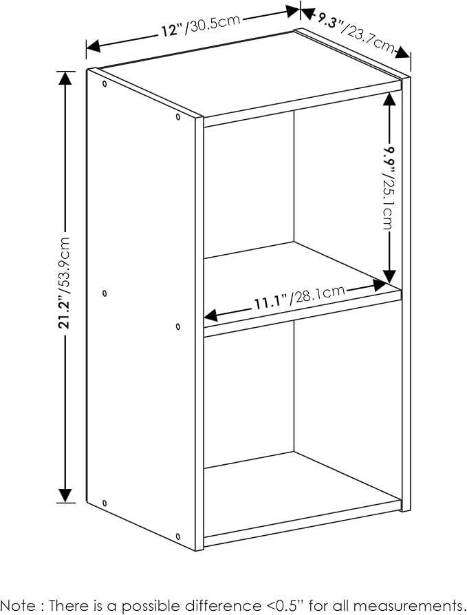 Furinno PASIR Book Shelf, 2-Tier Modern Bookshelf, Open Shelves Bookcase 9 x 12 x 21, Easy Assembly, for Living Room, Bedroom, Home Office, Blackwood