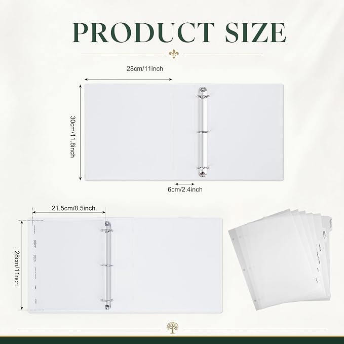Dunzoom 4 Pcs Estate Planning Portfolio Binder PU Leather 3 Ring Binders with Gold Title and Index Tab Dividers, 11'' x 11.8'' x 2.4'' Estate Planning Organizer (White)