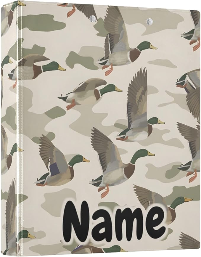 Custom 3 Ring Binder Wild Duck Background 1.5" Round Ring Binders Personalized Name View Binder with 200 Sheet for Kids School Supplies Women Men Office, 1 Pack