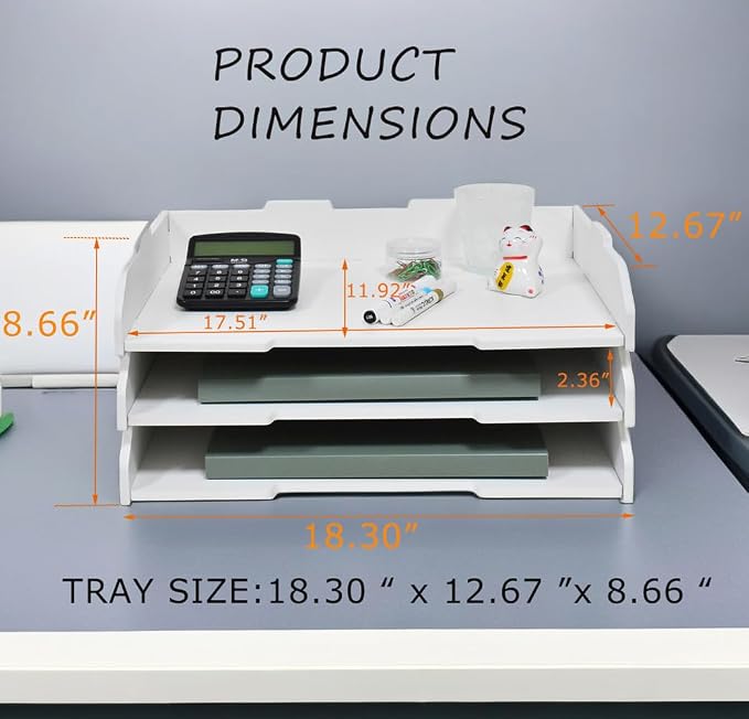 A3 Stackable Paper Tray, 3 Tier Desk File Organizer, Desktop Organizer for Office Supplies, File Storage, Letter Organizer /A3 Office File Folder,Home or Office School, White (Landscape-White-3-Tier)